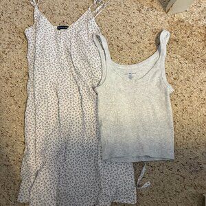 Brandy Melville Bundle | White Floral Dress & Gray Tank Top